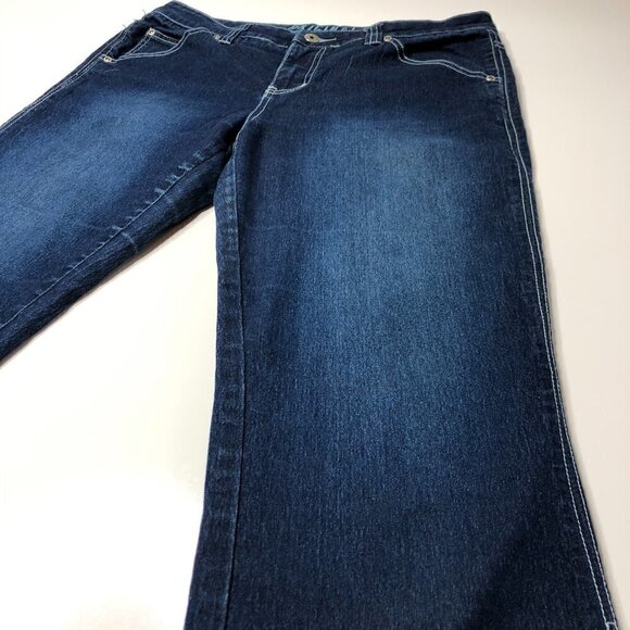 VINTAGE 90s Y2K 725 Originals Blue Dark Denim Flare Capris Pants Pedal Pushers - Picture 6 of 15